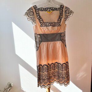 catherine malandrino peach pink cotton mini dress black lace trim womens 4